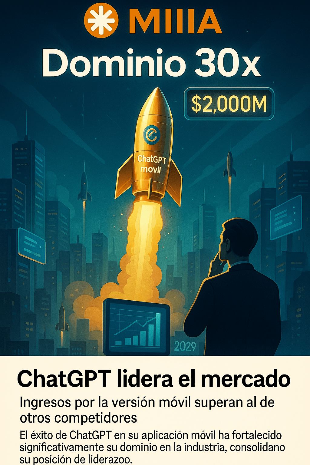 App móvil de ChatGPT supera ingresos combinados de Claude, Copilot y Grok